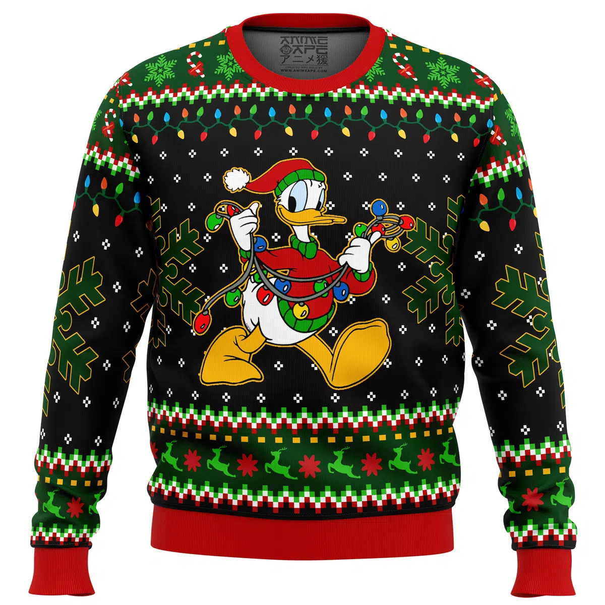Donald Duck Christmas Lights Ugly Christmas Sweater - Daffy Duck Merch
